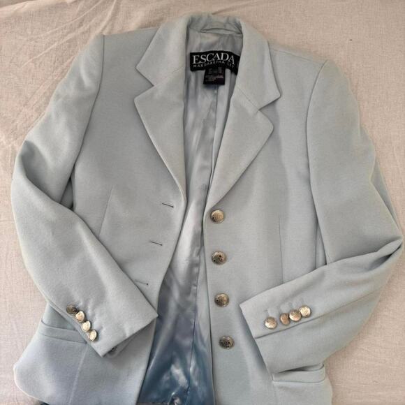 VTG Baby blue escada wool blazer silver buttons 34 - Picture 2 of 8